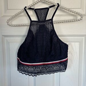 Tommy Hilfiger Navy Lace Bralette with Red and White Accents